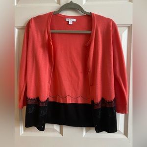 Coral and Black New York and Company Cardigan-size small-lace detail